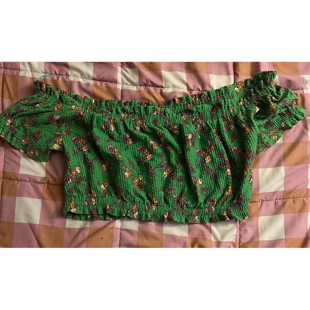 Green Floral Off-Shoulder Top
